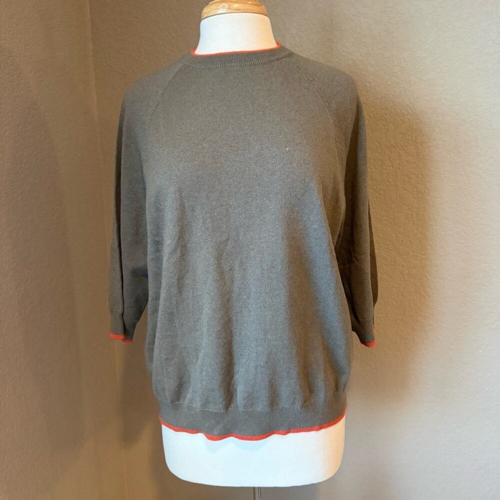 Brunello Cucinelli Cashmere Sweater Light Brown with Orange Trim Small